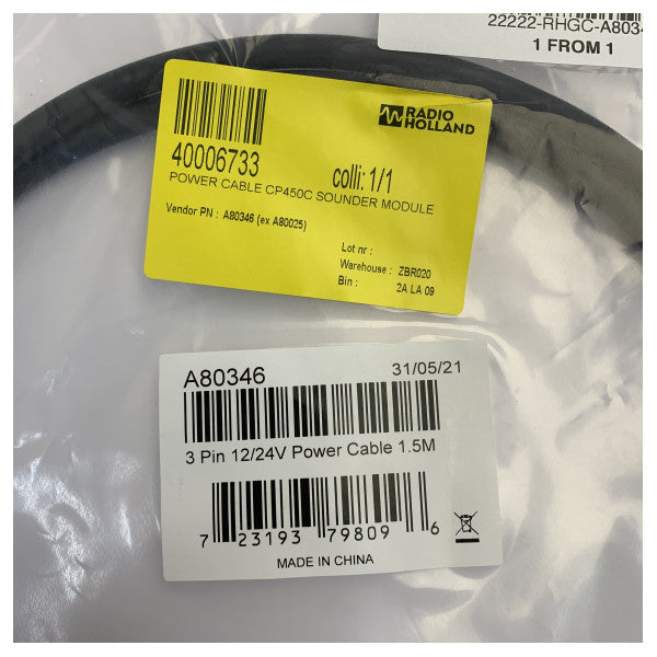 Raymarine A80346 3 Pin Güç Kablosu, 12/24V 1.5m Deniz Elektroniği Güç Kablosu 