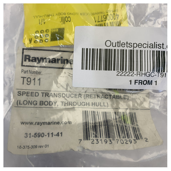 Raymarine Speed-transducer T911 55 mm lang gennem-skrog udtrækkelig 
