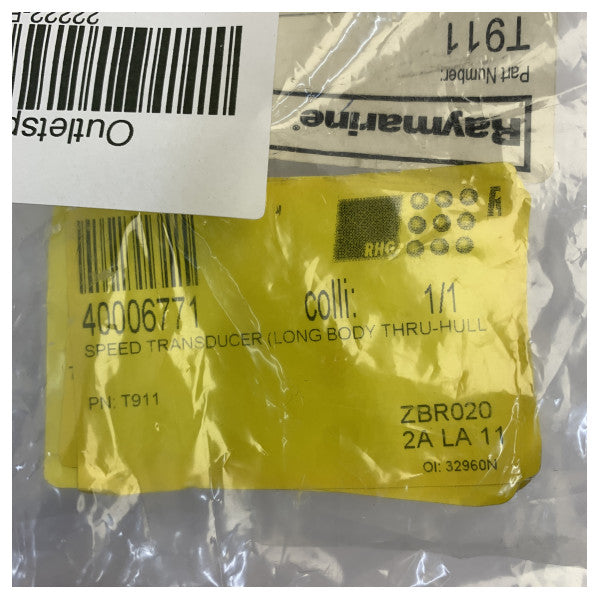 Raymarine Speed-transducer T911 55 mm lang gennem-skrog udtrækkelig 