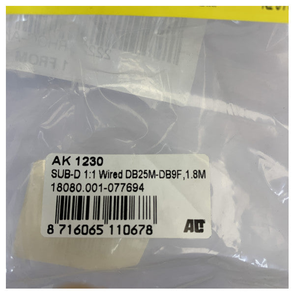 AT Serial Data Cable DB9 Female to DB25 Male RS232 1.8m 