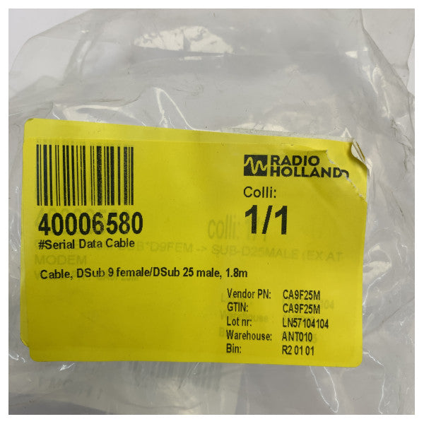 AT Serial Data Cable DB9 Female to DB25 Male RS232 1.8m 