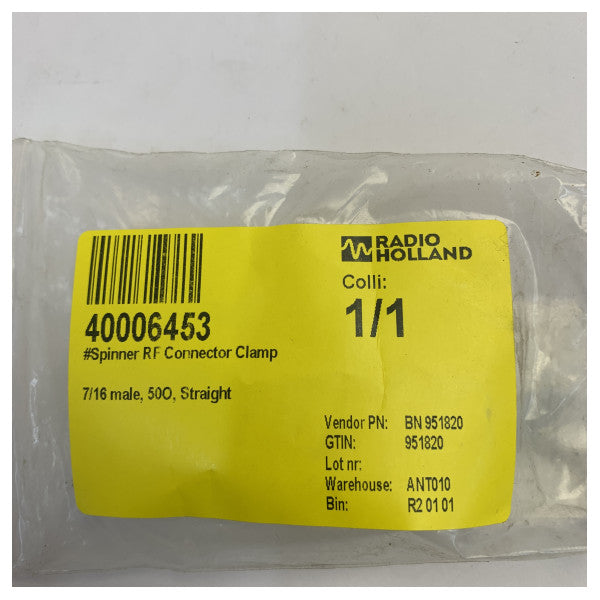 Spinner 7/16 DIN Male RF Connector Clamp Straight 50 Ohm 