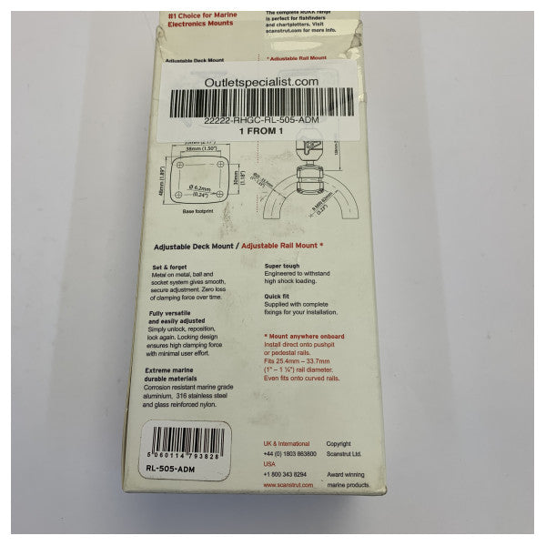 Kit di montaggio su ponte regolabile Scanstrut RL-505-ADM per LifeEdge 