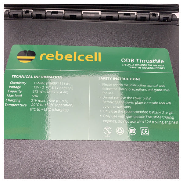 Rebelcell 18036ODBTM 高容量 18.5V Li-NMC バッテリー ThrustMe トローリングモーター用 