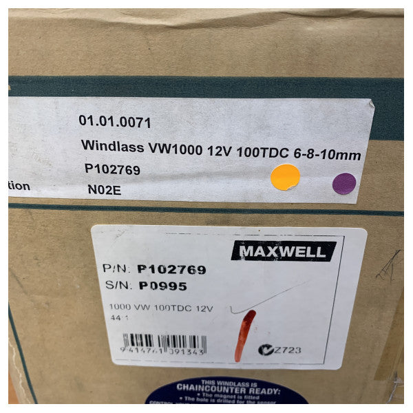 Maxwell P102769 1000VW 100TDC ηλεκτρικό εργάτη άγκυρας με τροχαλία+τύμπανο 12V 1000W 