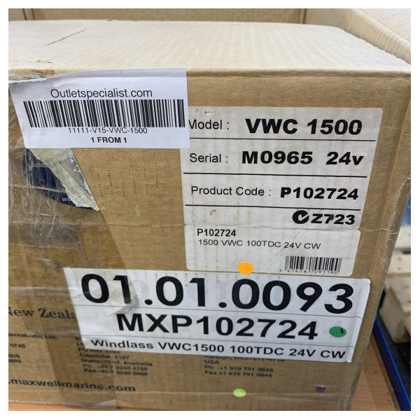 Vetus P102724 Maxwell salpa ancora 1500 VWC 24V 1200W 100TDC CW con tamburo 