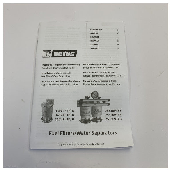 Filtro carburante doppio separatore d'acqua Vetus 75330VTEB 360L/h 
