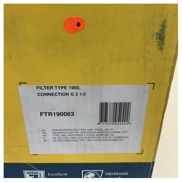 Filtre de liquide de refroidissement VETUS type 1900 Ø 63 mm FTR190063 