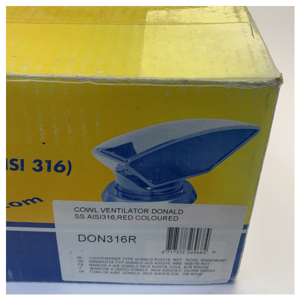 presa d'aria VETUS DONALD, 75 mm, acciaio inox 316, interno rosso 