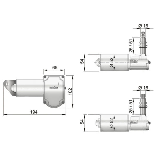 Vetus DIN1225 Windscreen Wiper Motor 12V Short Shaft 1 Inch with DIN Connector