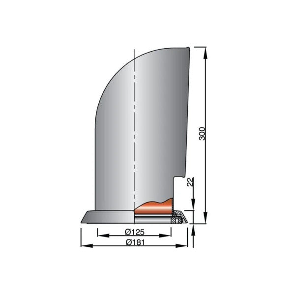 Vetus YOG316R YOGI luftintag 125mm 316 rostfritt stål röd interiör 