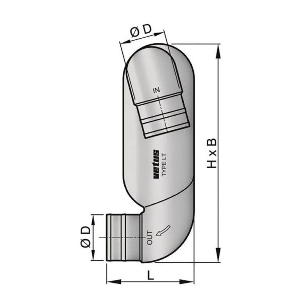 Vetus LT90110 Gooseneck type LT Inntak 90mm Utløp 110mm 