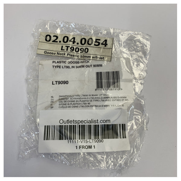 Vetus LT9090 codo de cuello de cisne tipo LT entrada/salida 90 mm 