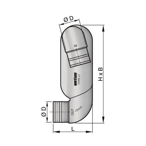 Vetus LT9090 codo de cuello de cisne tipo LT entrada/salida 90 mm 