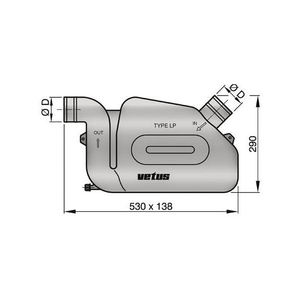 Vetus LSL60 silenciador / sistema de escape de 60 mm para mangueiras longas 