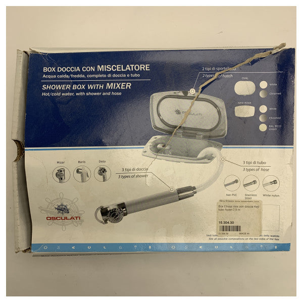 Cabina de ducha Osculati Marine de acero inoxidable con mezclador - Manguera de nailon duradera de 2,5 m para barcos y yates