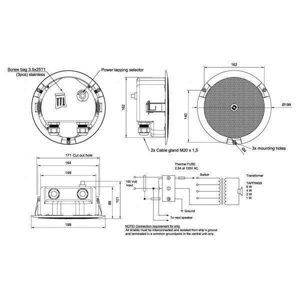 Zenitel CL-200T Plafond blanc haut-parleur acier Fireedome