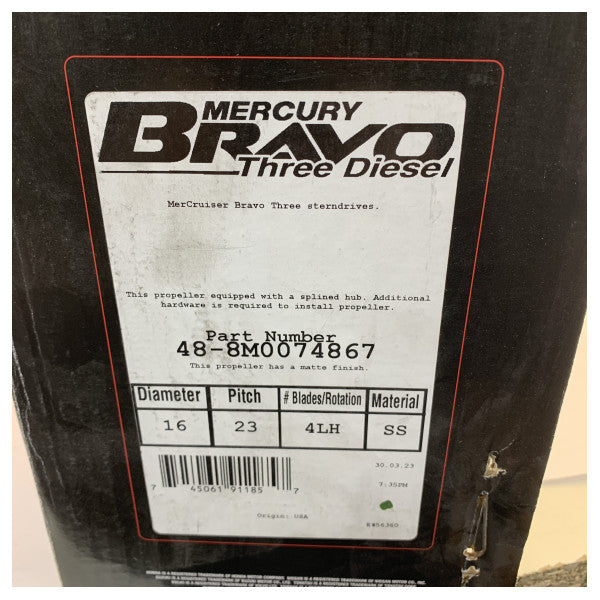 Mercury Marine Bravo 3 Pervane 48-8M0074867 Paslanmaz Çelik 4 Kanatlı 16 x 23LH 