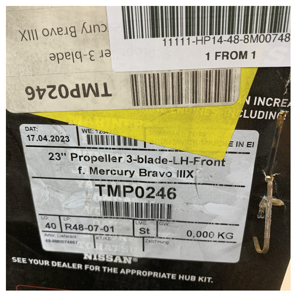 Mercury Marine Bravo 3 Pervane 48-8M0074867 Paslanmaz Çelik 4 Kanatlı 16 x 23LH 