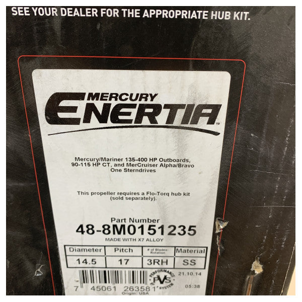 Mercury 8M0151235 Elica marina in acciaio inox Enertia 14.5x17 RH 