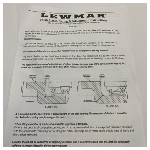 Lewmar Flush 2G tamaño 60 cubierta abatible - escotilla de escape - 399601977 