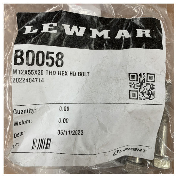 Perno de cabeza hexagonal Lewmar B0058 M12 x 55 mm 