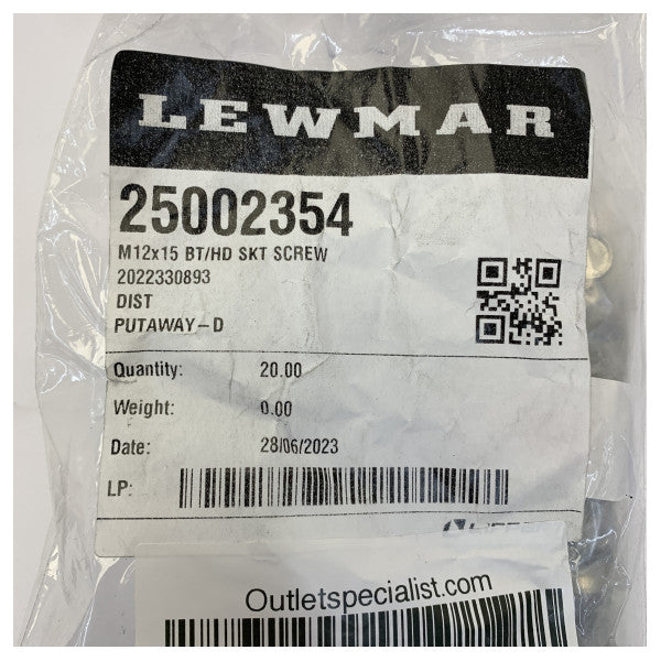 Lewmar 25002354 M12x15 برغي رأس زر بمقبس، عبوة من 2 