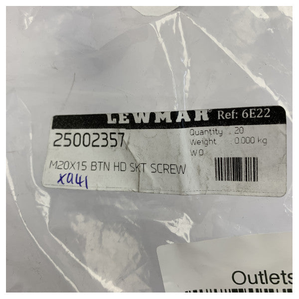 Lewmar 25002357 M20 x 15mm βίδα με κεφαλή button και εσωτερικό εξάγωνο 