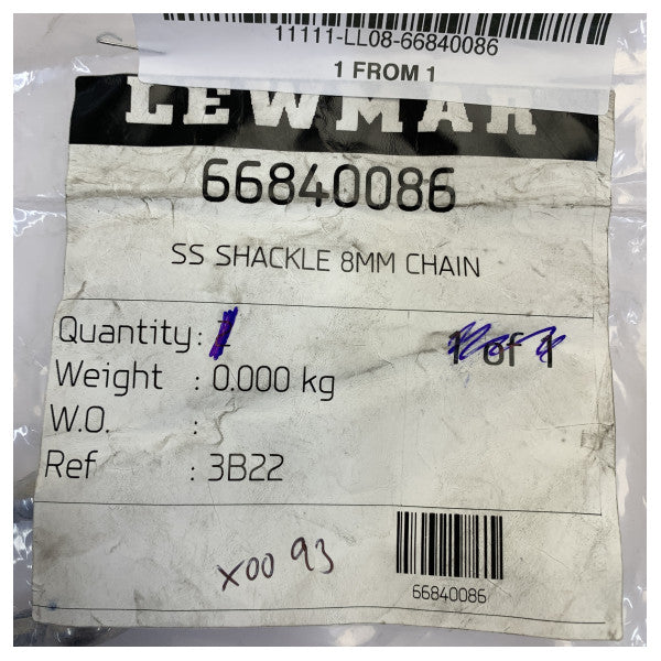 Lewmar 66840086 8mm Stainless Steel Shackle for Anchor Chain 