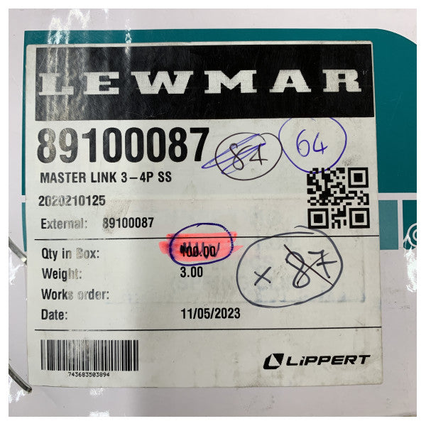 Lewmar 89100087 Κύριος Σύνδεσμος 3-4P Ανοξείδωτος Χάλυβας 
