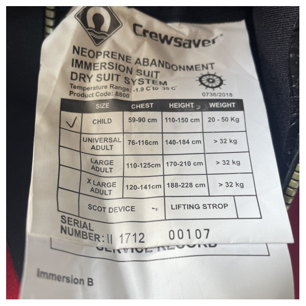 Viking Child Immersion Suit SOLAS 8800 fato seco de neoprene Crianças 110-150 cm 