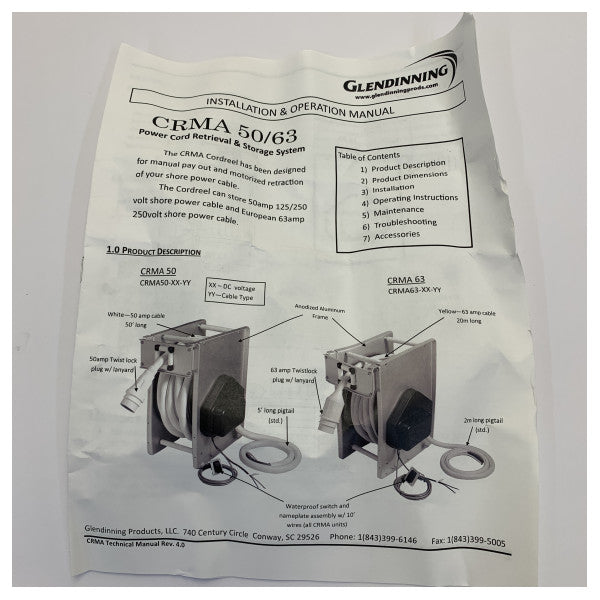 Glendinning CRMA50-12V Marine Shore Power Cable Master - 15m 6/3 USA støpt kabel 