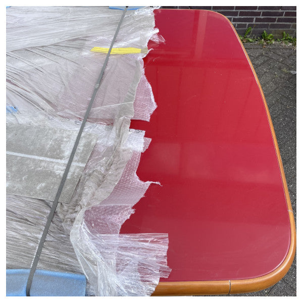 Tabella Marittima Kbira Ħamra 325cm b'Qafas Iswed Robust u Saqajn tal-Injam għall-Jottijiet 