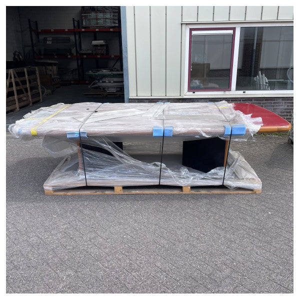 Tabella Marittima Kbira Ħamra 325cm b'Qafas Iswed Robust u Saqajn tal-Injam għall-Jottijiet 