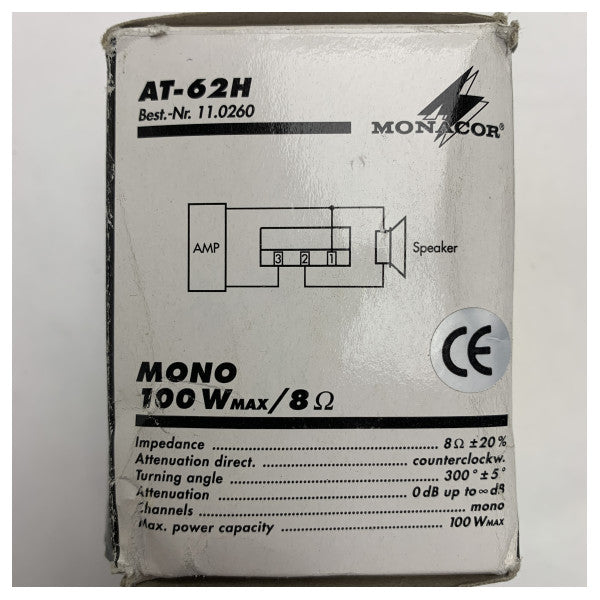 Monacor Mono Volume Potentiometer 8 Ohm 100W - AT-62H