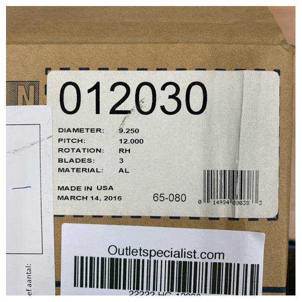 Hélice de alumínio Michigan Match de 3 pás 9-1/4x12 RH - 12030 