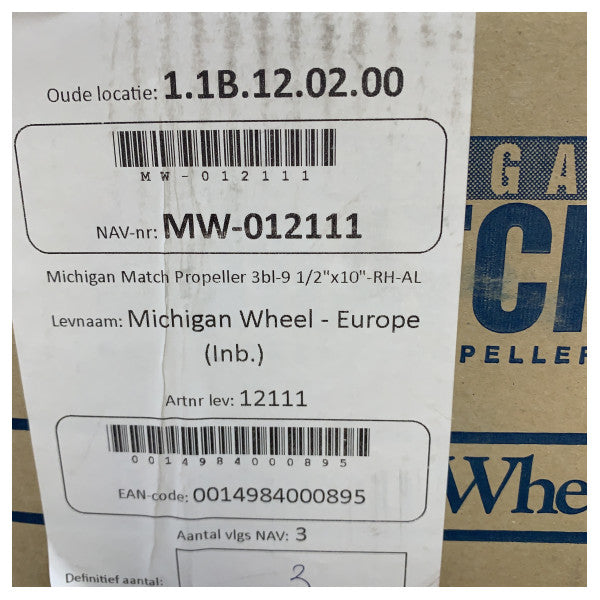 Hélice marítima de alumínio Michigan Match de 3 pás 9,5 x 10 RH - 12111 