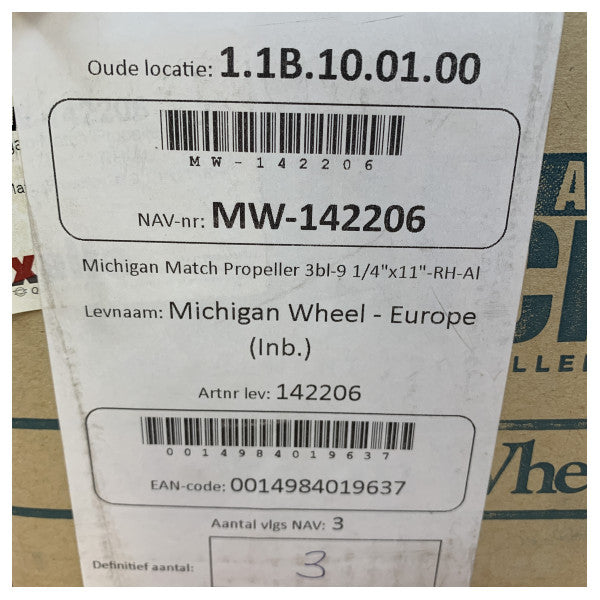 Michigan Match 3-bladet aluminiumsbådpropel 9 1/4x11 RH - 142206 