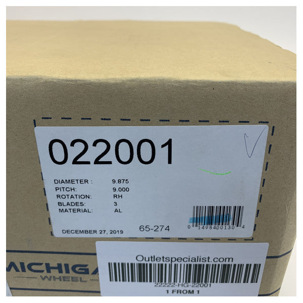 Michigan Match 3-Blade Aluminum Marine Propeller 9 7/8 x 9 RH - 22001 