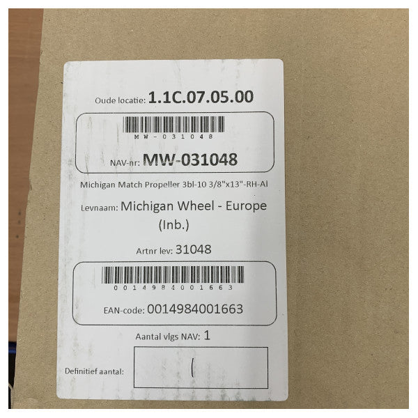 Michigan Match 3-bladet aluminiumsbådpropel 10 3/8 x 13 RH - 31048 