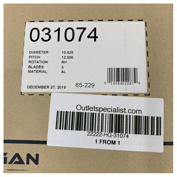 Michigan Match 3-Blade Aluminum Propeller 10 5/8 x 12 RH - 31074