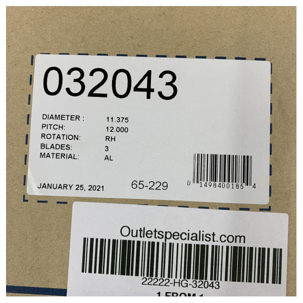 Michigan Match 3-bladet aluminiumsbådpropel 11 3/8 x 12 RH - 32043 