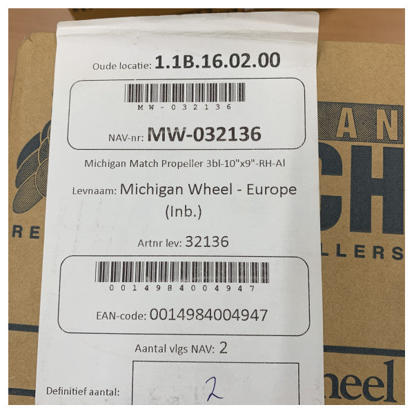 Michigan Match 3-blads aluminiumsbådpropel 10 x 9 RH - 32136 