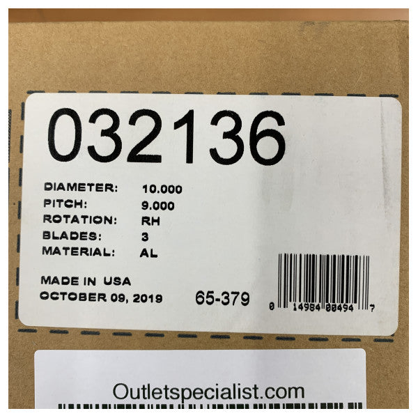 Michigan Match 3-blads aluminiumsbådpropel 10 x 9 RH - 32136 