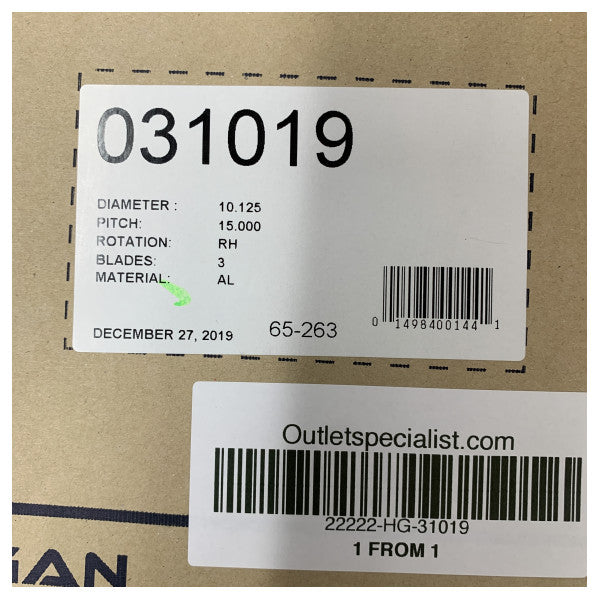 Michigan Match 3-bladet aluminiumsbådpropel 10 1/8 x 15 RH - 31019 