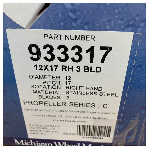 Michigan Ballistic 3 Kanatlı Paslanmaz Çelik Pervane 12 x 17 RH - 933317 