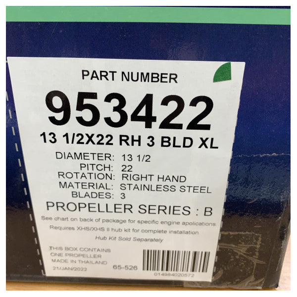 Michigan Ballistic 3-Paletli Paslanmaz Çelik Pervane 13 1/2 x 22 RH - 953422 