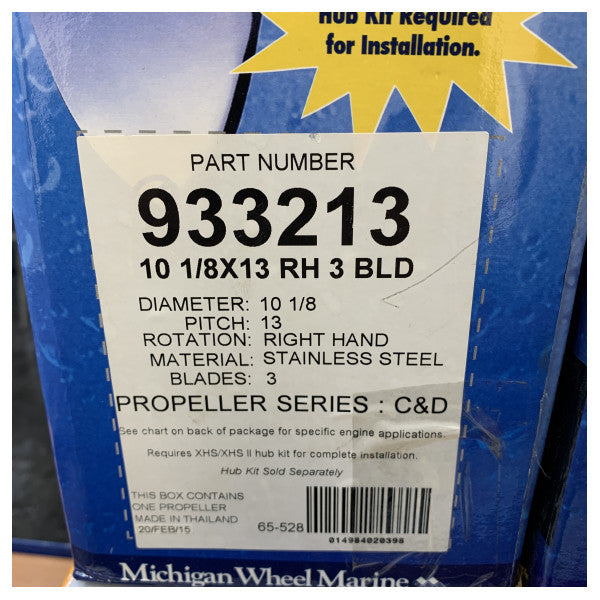 Michigan Ballistic 3 Kanatlı Paslanmaz Çelik Pervane 10 1/8 x 13 RH - 933213 