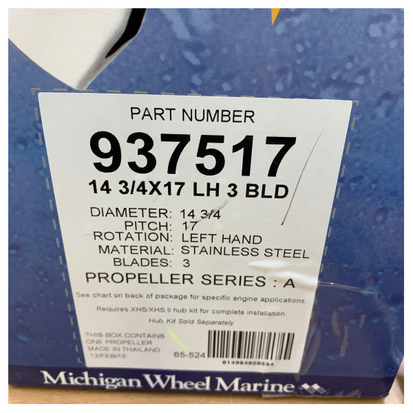 Michigan Ballistic 3 Kanatlı Paslanmaz Çelik Pervane 14 3/4 x 17 LH - 937517 