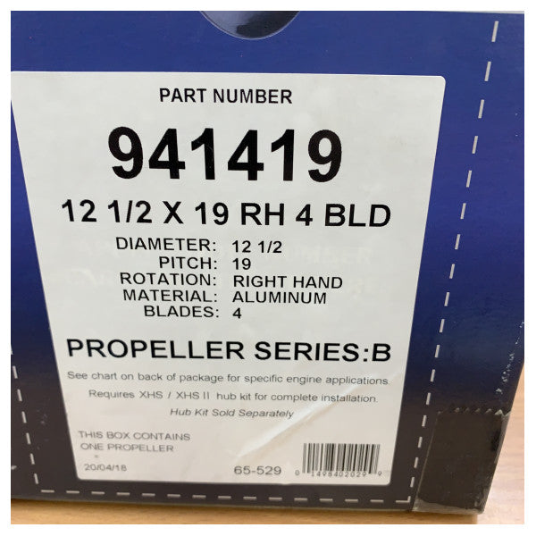 Hélice Michigan Vortex de 4 pás em alumínio 12 1/2 x 19 RH - 941419 